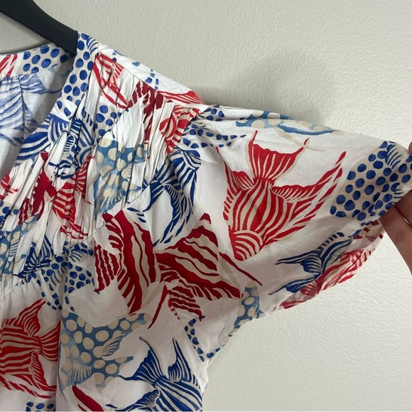 LOFT Size XL Angel Fish Swing Flowy Boho Summer Graphic Blouse Ocean Beach TT9 - Picture 2 of 6